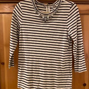 JCrew Striped Shirt w/Embelished neckline